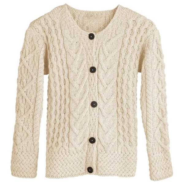 Aran Woollen Mills Women's Button Down Sweater - Aileen Aran Cardigan, Blue