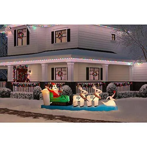 Gemmy Colossal Airblown Inflatable Jack Skellington Sleigh Scene