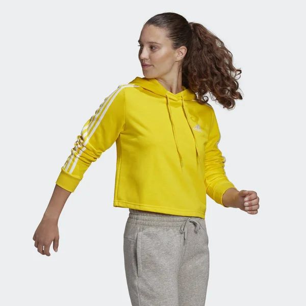 Adidas Women's Essentials 3-Stripes Cropped Hoodie - Small, Yellow
