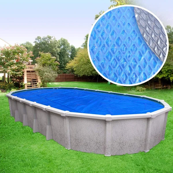 Pool Mate Deluxe 5-Year Blue/Silver Solar Blanket for Above Ground Swimming Pools, Oval - 12 Feet x 24 Feet