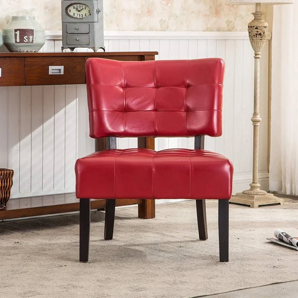 Roundhill Furniture Blended Leather Tufted Accent Chair with Oversized Seating, Red