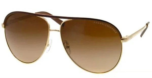 Armani Exchange Metal Unisex Aviator Sunglasses, Light Gold/Dark Brown, 61 mm