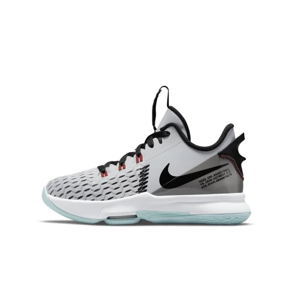 Nike Big Kids& Lebron Witness 5 Basketball Shoes in Grey/Pure Platinum Size 6.5
