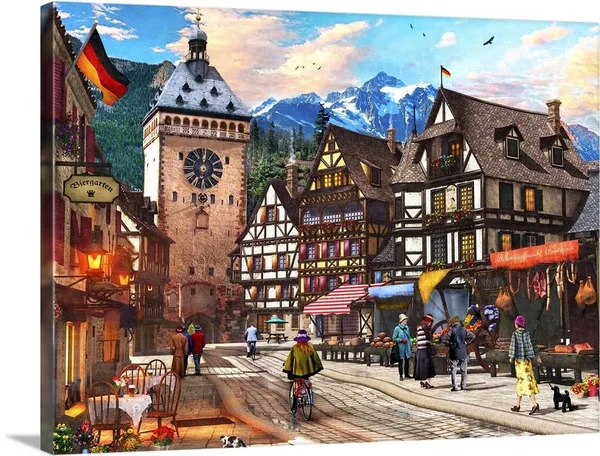 German Market Town, Canvas Wall Art, 24x18, Great Big Canvas