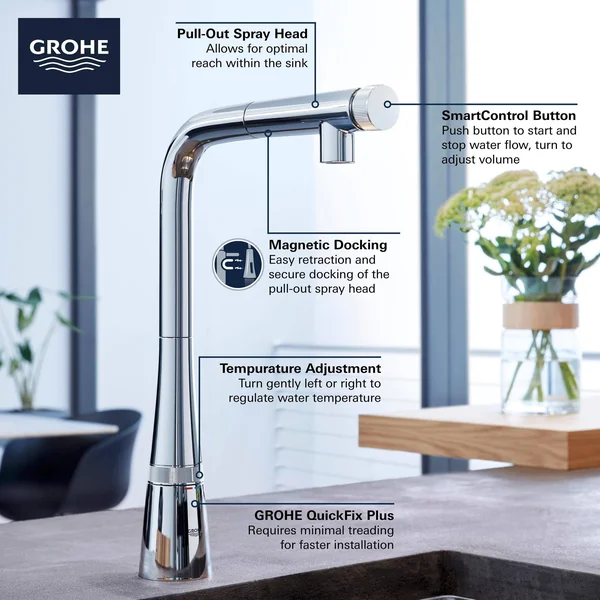 Grohe 31559002 Ladylux SmartControl Pull-Out Dual Spray Kitchen Faucet - Starlight Chrome