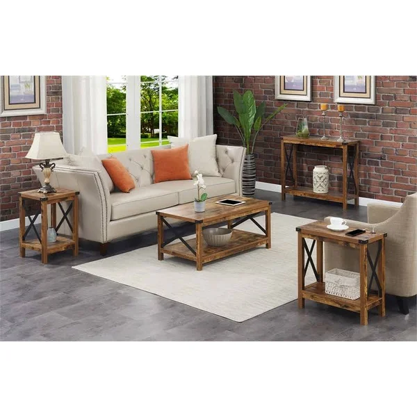 Pemberly Row Coffee Table in Nutmeg Wood Finish and Black Metal