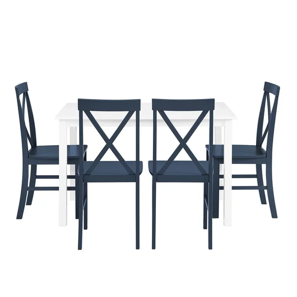 Porch & den 5-Piece Dining Set with X-Back Side Chairs - Grey - White