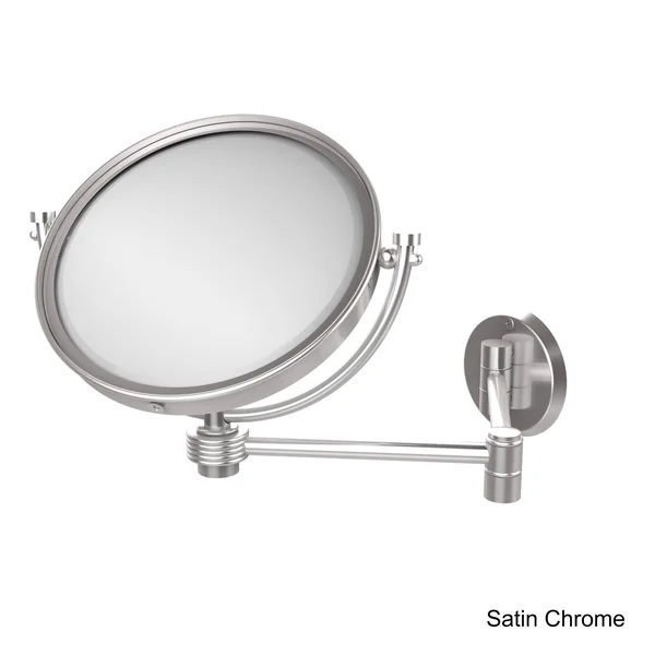Allied Brass WM-6G-2X-PNI 8 in. Wall Mounted Extending Make-Up Mirror 2x Magnification with Groovy Accent Polished Nickel