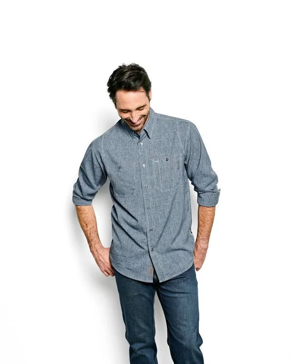 Orvis Men's Tech Chambray Work Shirt, Medium Blue, XL