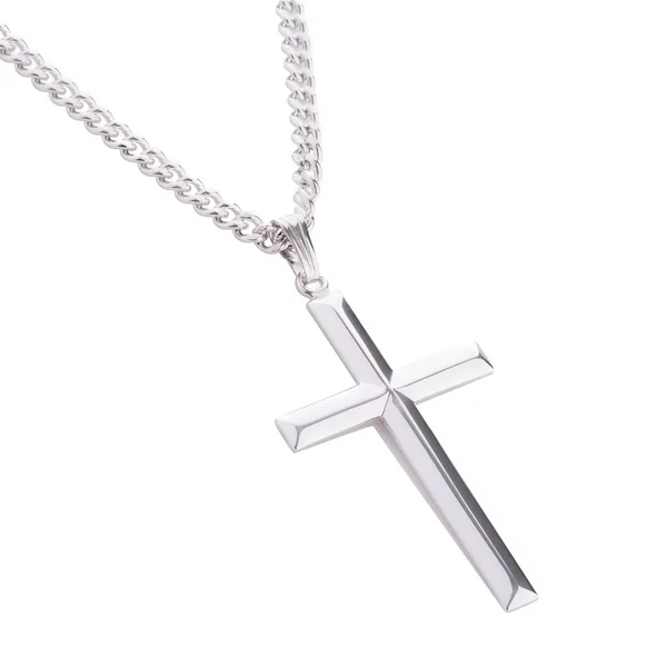 PalmBeach Jewelry Cross Pendant in Sterling Silver with Stainless Steel Chain 24x22