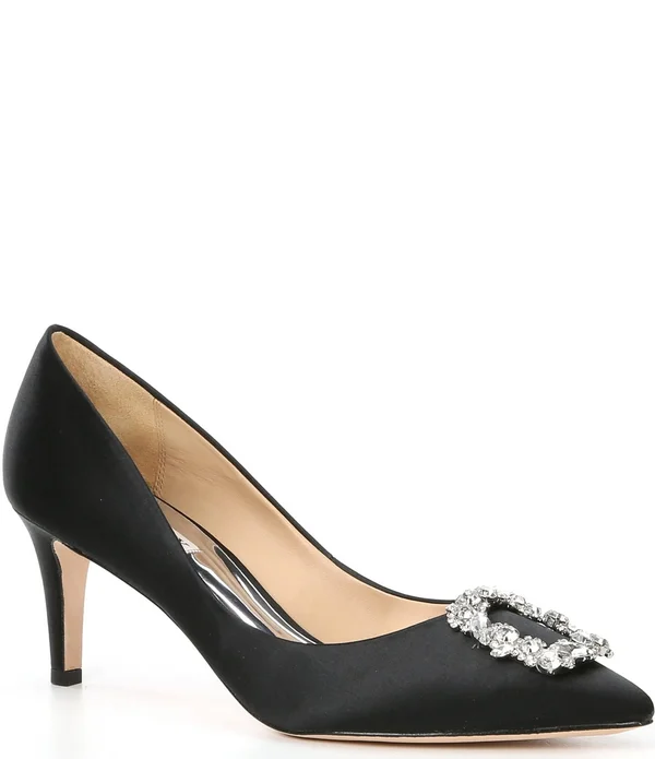 Badgley Mischka Women's Carrie Crystal-embellished Kitten Heel Pumps 7.5 - Black Satin