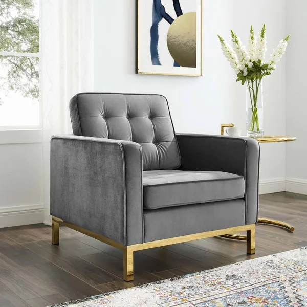 Modway Loft Gold Stainless Steel Performance Velvet Armchair Gold Navy