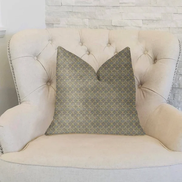 Plutus Golden Clove Blue and Beige Luxury Throw Pillow 20x22L x36x22W