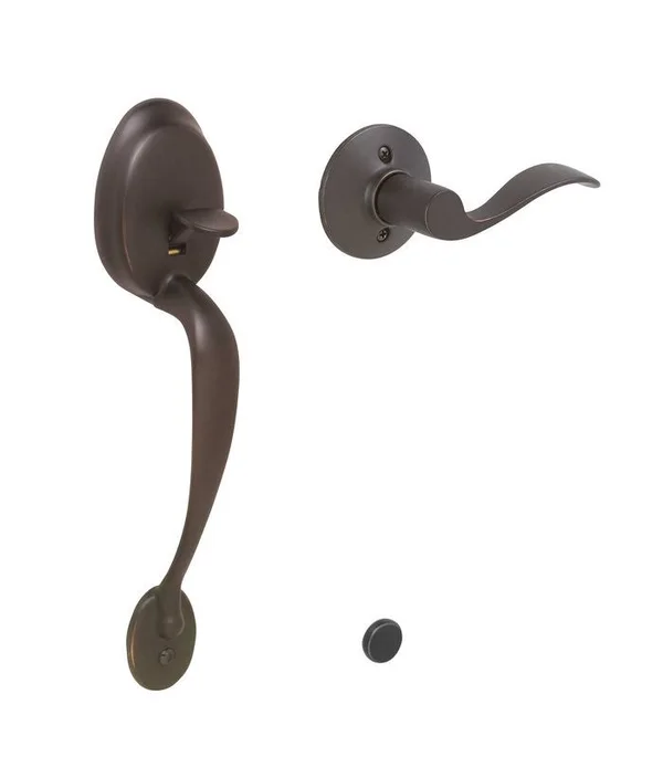 Schlage FE285PLY619ACCLH Satin Nickel Handle Only Left Handed Plymouth Keyed Entry Handleset with An Accent Lever from The Plymo