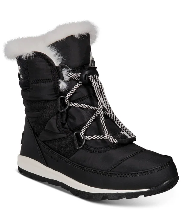 Sorel Youth Whitney Short Lace Boot - 3 - Black, Sea Salt