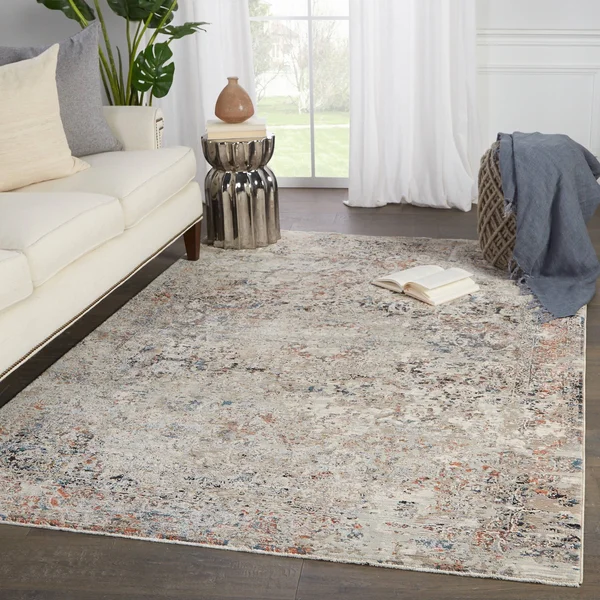 Meena Medallion Gray/ Rust Area Rug - 6'x9'