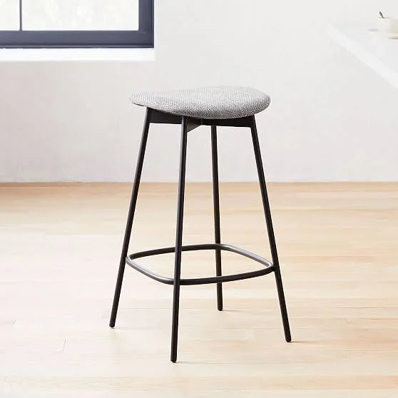 West Elm Modern Petal Backless Counter Stool - Basket Slub, Sapphire, Antique Bronze