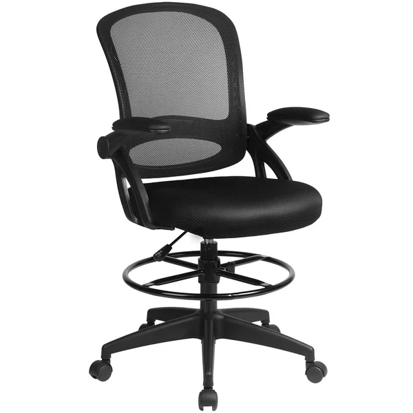 Comhoma Drafting Chair Mid Back Mesh Office Chair with Flip Up Armrests, Black