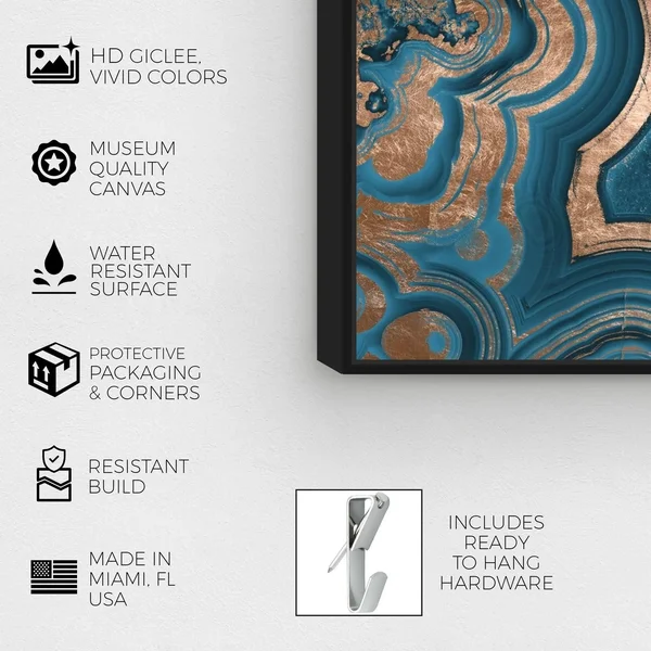 Oliver Gal Abstract Wall Art Framed Canvas Prints &Dreaming About You Geode& Crystals - Blue, Bronze (24 x 16 - White)