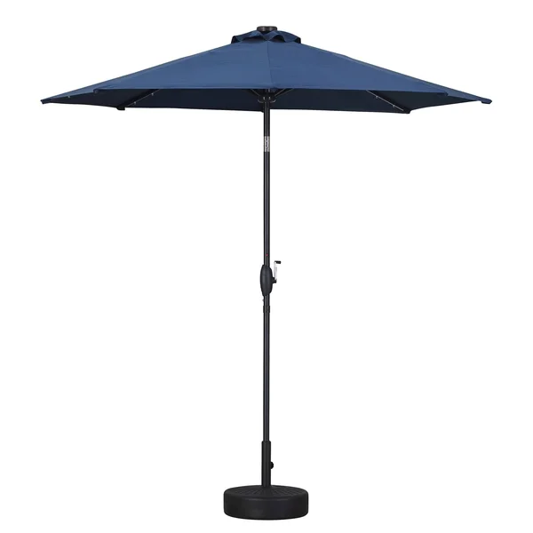 Ainfox 9ft Patio Umbrella with LED Lights & Round Base - Blue, 9 x 9 x 7.61ft