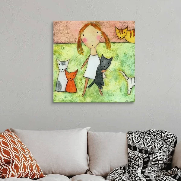 Girl with Cats - Canvas Wall Art, 30x30, Great Big Canvas