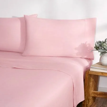 Gap Home Yarn Dyed Organic Cotton Washed Chambray Sheet Set, Deep Pocket, King, Blush, 4pc