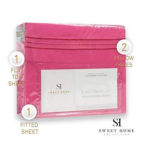 1500 Supreme Collection Extra Soft King Sheet Set, Fuscia- Luxury Bed Sheet Set with Deep Pocket Wrinkle Free Bed Sheets, King s