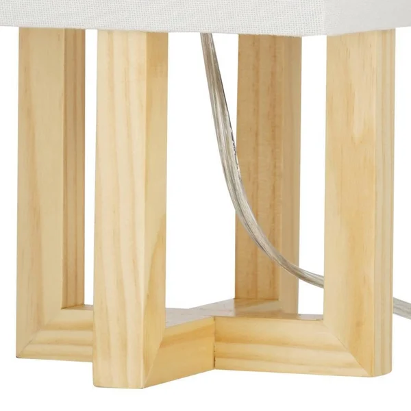 Cresswell Lighting Light Wood - Brushed Nickel Finish MDF Table Lamp 15 inchh, LED Bulb Included