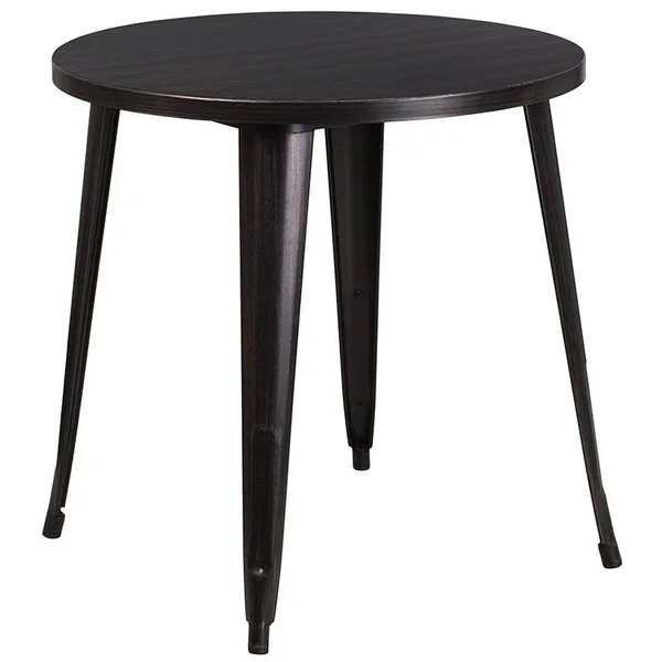 Round Silver Metal Indoor-Outdoor Table Set with 2 Cafe Chairs