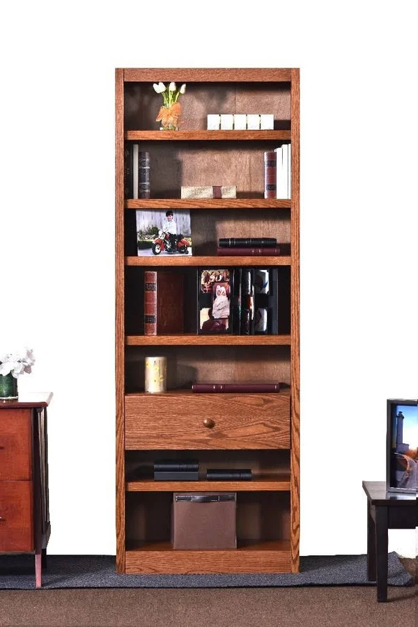 Concepts in Wood Bookcase with Fix Shelf/Drawer - Dry Oak Finish