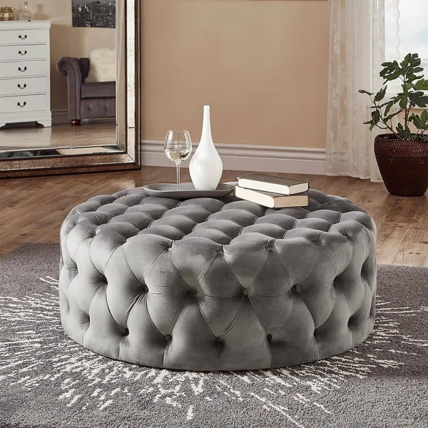 Weston Home Bowman Round Cocktail Ottoman Grey