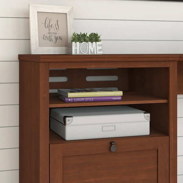 Bush Furniture Buena Vista 60W Corner Desk with Storage in Serene Cherry
