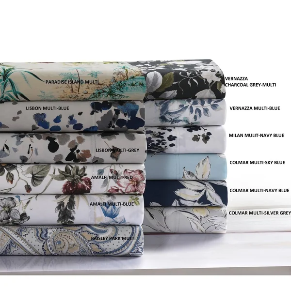 Tribeca Living Paradise Island Printed 300 TC Cotton Sateen Extra Deep Pocket Sheet Set - Size: Full
