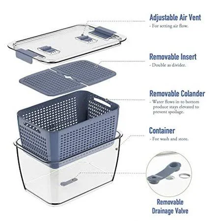 AOYI Fresh Produce Saver Veggie Fruit Storage Containers for Refrigerator - Fridge Storage Container/Organizer Bins, Draining Cri