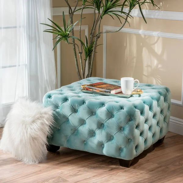 Melvek Grey New Velvet Ottoman