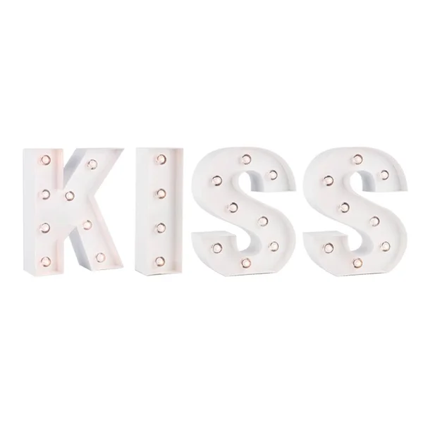 Fantado White MARQUEE Light Word &Kiss& LED Metal Sign (8 inch, Battery Operated w/ Timer) by PaperLanternStore, Wedding &Kiss&