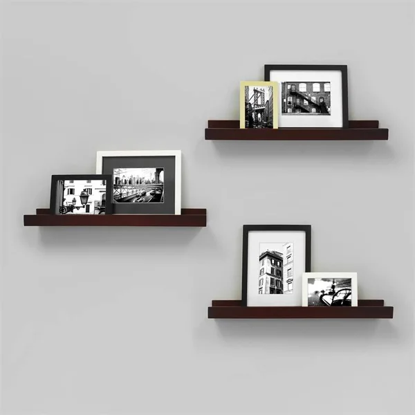 Pemberly Row Modern Edge Frame Ledge Set of 3 Espresso Engineered Wood