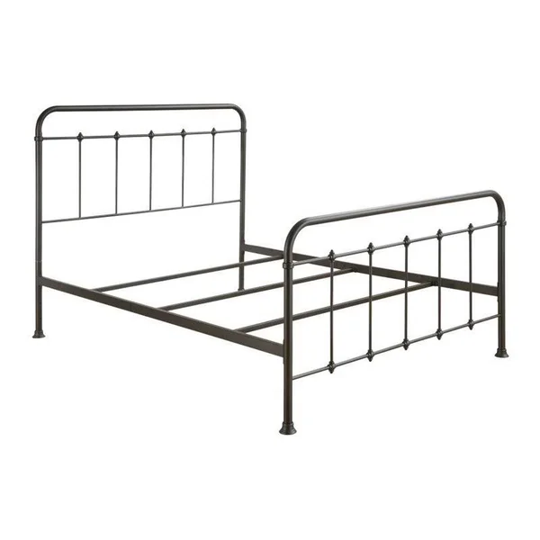 Pemberly Row Queen Curve Metal Bed in Brown