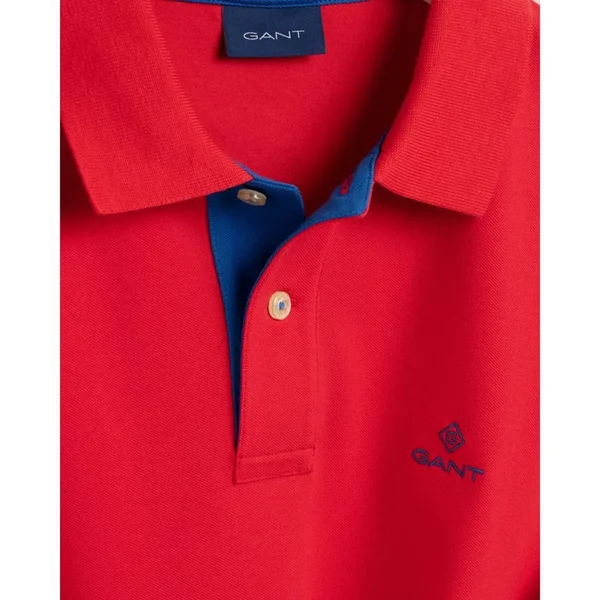 Gant Contrast Collar Pique Rugger Men's Polo Shirt - Bright Red