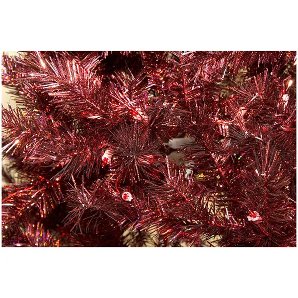 Santa's Own 7.5' Sparkling Ruby Pre-Lit Laser Tinsel Artificial Christmas Tree - Ruby Lights