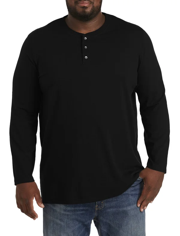 Big & Tall Harbor Bay Long-Sleeve Wicking Henley - Black 6XLT - Men's