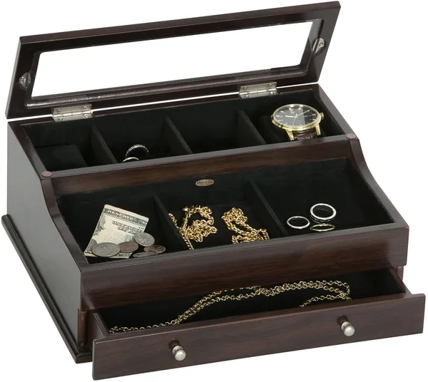 Mele & Co. Hampden Men's Glass Top Wooden Dresser Top Valet