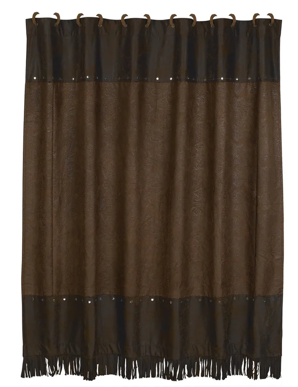 HiEnd Accents Chocolate Tooled Leather Shower Curtain