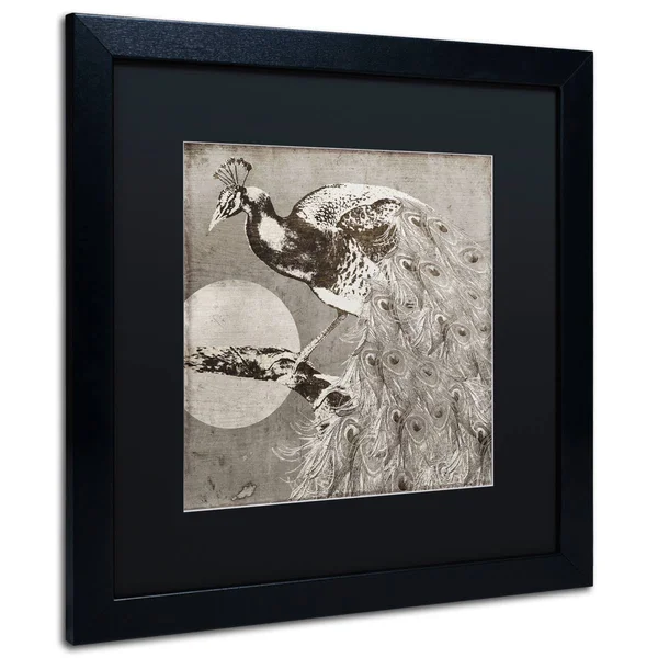 Trademark Fine Art &Moon Peacock& Framed Graphic Art - Mat Color: Black, Size: 16x22 H x 16x22 W x 0.5x22 D