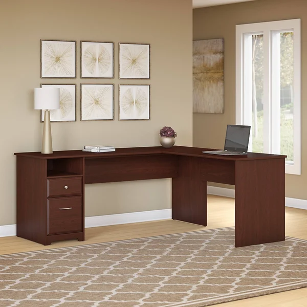 Bush Furniture Cabot 72w L Shaped Computer Desk with Drawers in Harvest Cherry