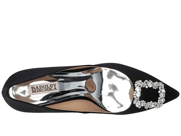 Badgley Mischka Women's Carrie Crystal-embellished Kitten Heel Pumps 7.5 - Black Satin