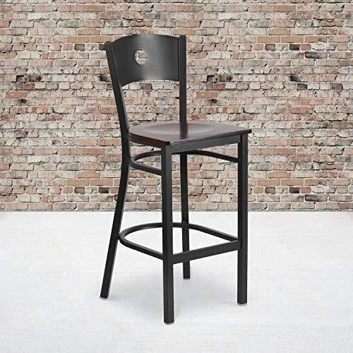 Flash Furniture 2-Pack Hercules Series Black Circle Back Metal Restaurant Barstool - Wood SEAT, Multiple Colors