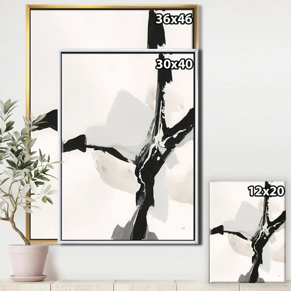 Designart Abstract Neutral III- Mid-Century Framed Canvas in White, FL30324-30-40-WH