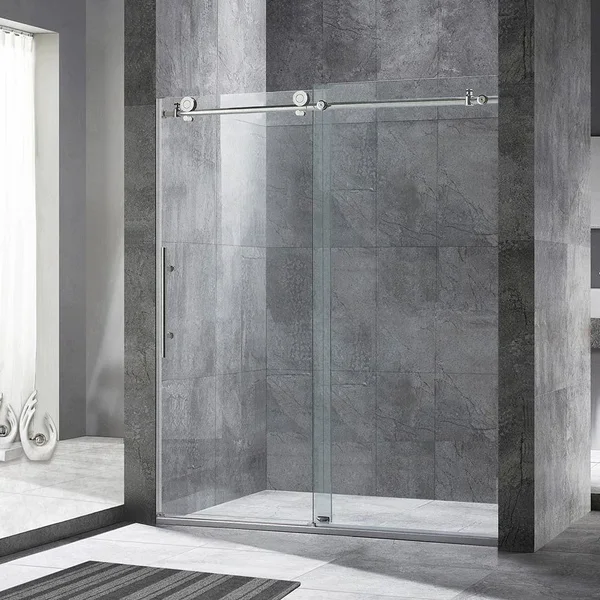 Woodbridge Frameless Sliding Shower DOOR, 56x22 - 60x22 Width, 76x22 Height, 3/8x22 (10 mm) Clear Tempered Glass, Brushed Nickel