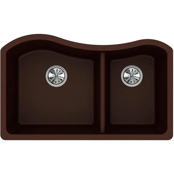 Elkay ELGHU3220RPC0 Quartz Classic 60/40 Double Bowl Undermount Sink, Pecan